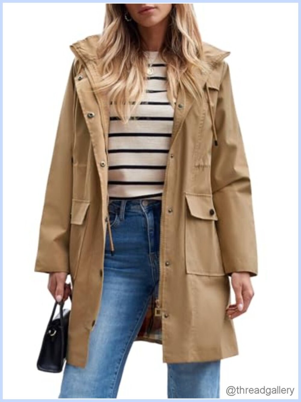 Waterproof Long Rain Jacket Hooded Windbreaker Trench Coat
